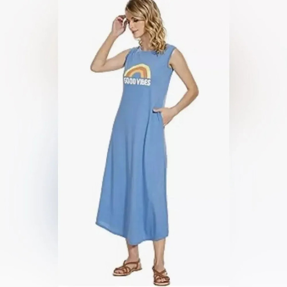 Source Unknown Dresses & Skirts - GUC Blue Good Vibes with Rainbow Maxi dress 2XL
